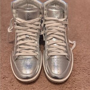 Saint Laurent Metallic Silver High-Top Sneakers